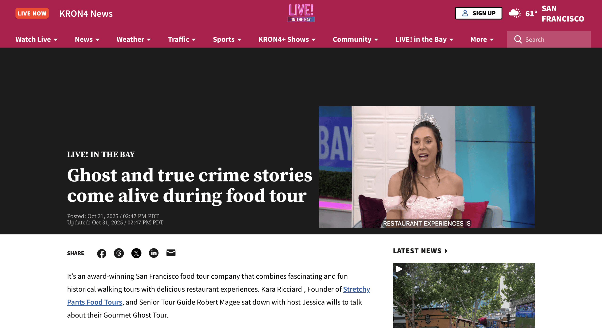 KRON4 - Ghost and true crime stories come alive during food tour
